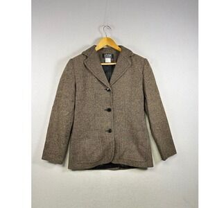 Levine Classics Tweed Blazer Womens 4 Brown Wool Blend 3 Button Jacket Vintage